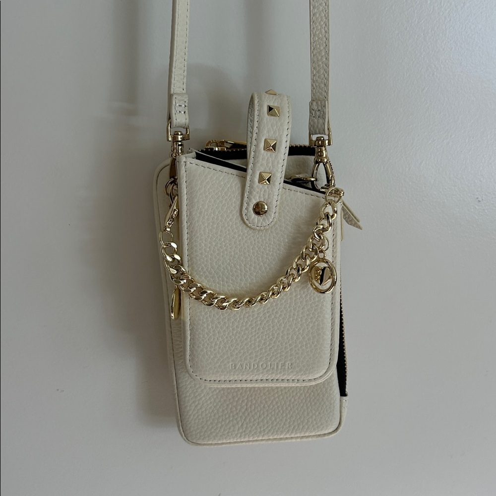 Bandolier Cream Crossbody Phone Bag with Gold Hardware never used